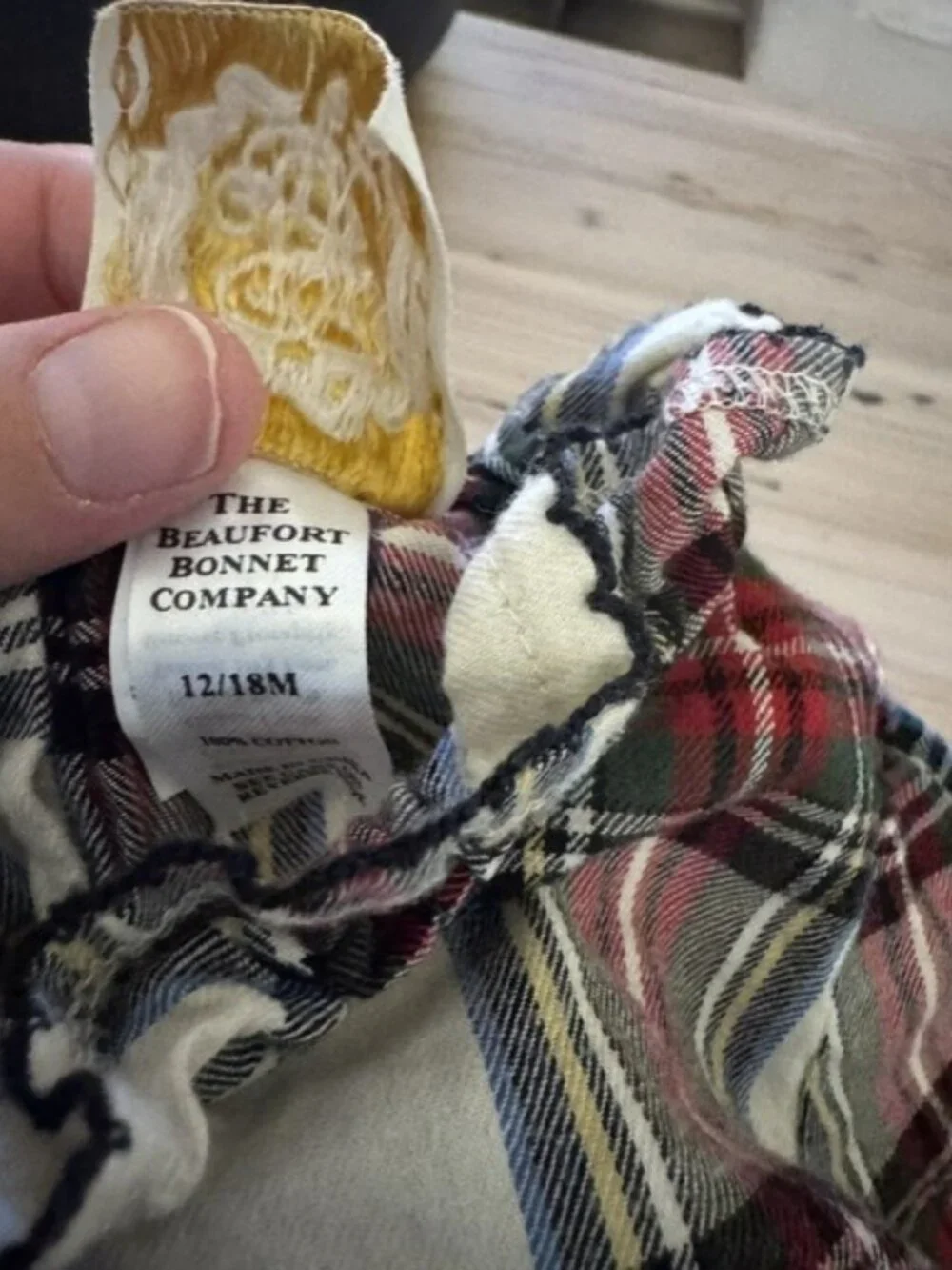 The Beaufort Bonnet Company. Plaid flannel onesie with ruffle collar. Size 12-18